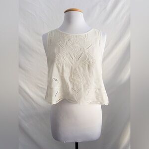 Brandy Melville White Embroidered Sheer Top One Size